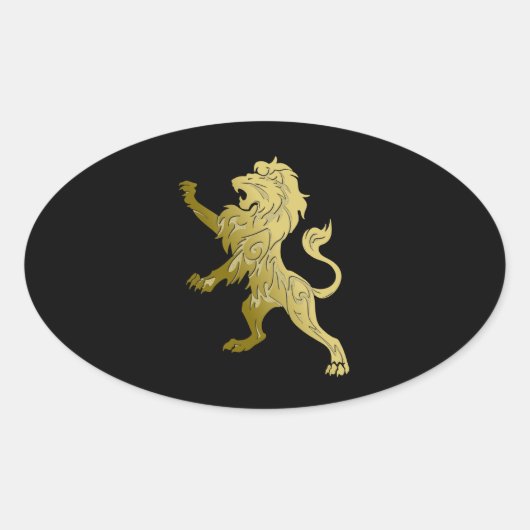 Golden Royal Lion Black Ovale Sticker (Voorkant)
