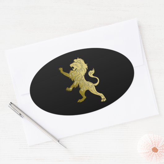 Golden Royal Lion Black Ovale Sticker (Envelop)