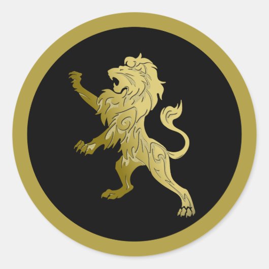 Golden Royal Lion Black Ronde Sticker (Voorkant)