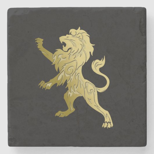 Golden Royal Lion Black Stenen Onderzetter (Voorkant)
