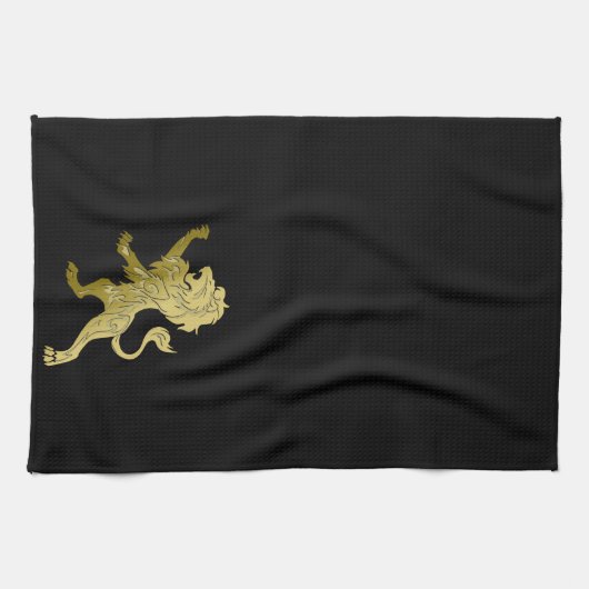 Golden Royal Lion Black Theedoek (Horizontaal)