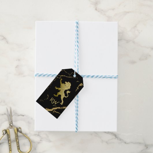 Golden Royal Lion Monogram Cadeaulabel (Met Touw)