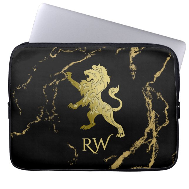 Golden Royal Lion Monogram Laptop Sleeve (Voorkant)