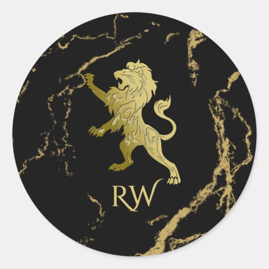 Golden Royal Lion Monogram Ronde Sticker (Voorkant)