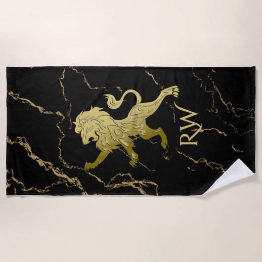 Golden Royal Lion Monogram Strandlaken (Voorkant)