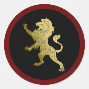 Golden Royal Lion op Black Burgundy Lijst Ronde Sticker