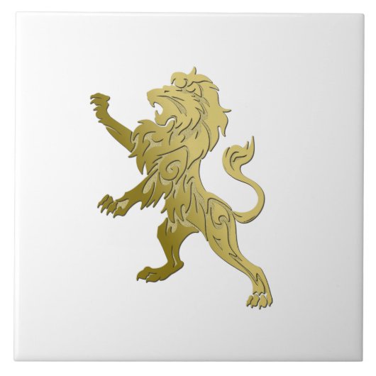 Golden Royal Lion op White Ceramic Tile Tegeltje (Voorkant)