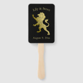 Golden Royal Lion op zwarte naam Handwaaier (Achterkant)