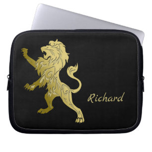 Golden Royal Lion op zwarte naam Laptop Sleeve