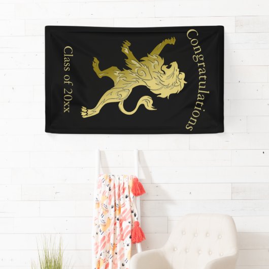 Golden Royal Lion op zwarte naam Spandoek (Insitu)