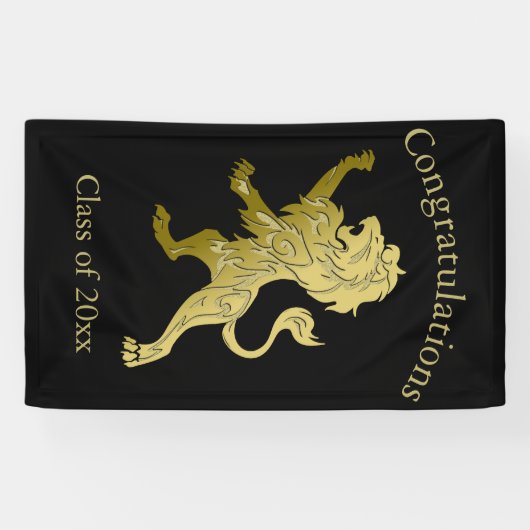 Golden Royal Lion op zwarte naam Spandoek (Horizontaal)