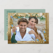 Golden Royal Peacock Feathers Aankondigingskaart (Voorkant / Achterkant)