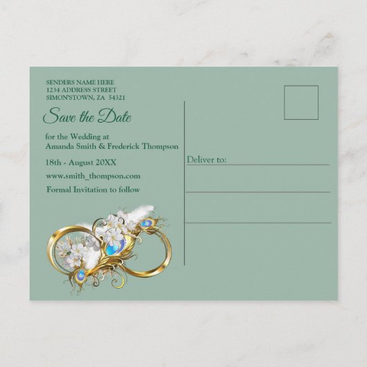 Golden Royal Peacock Feathers Aankondigingskaart (Achterkant)