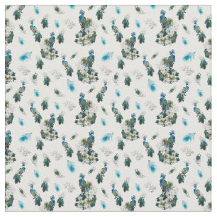 Golden Royal Peacock Feathers Running Print Stof