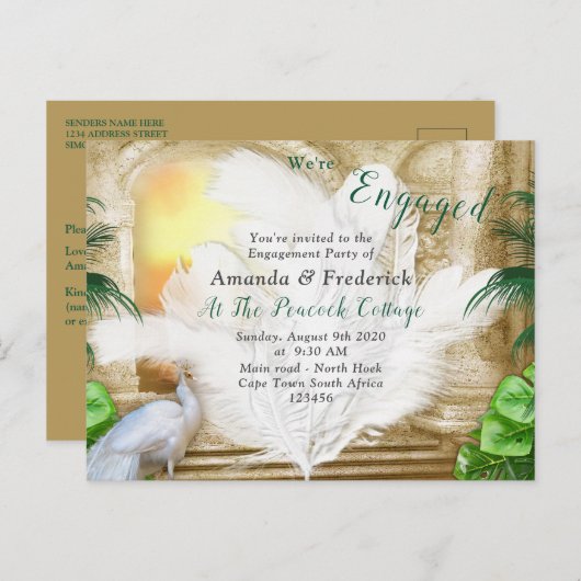 Golden Royal Peacock Feathers Uitnodiging Briefkaart (Voorkant / Achterkant)