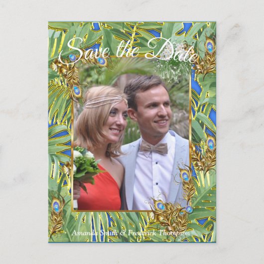 Golden Royal Peacock Temple Dreams Aankondigingskaart (Voorkant)