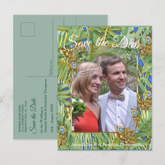 Golden Royal Peacock Temple Dreams Aankondigingskaart (Voorkant / Achterkant)