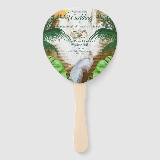 Golden Royal Peacock Temple Dreams Handwaaier (Voorkant)