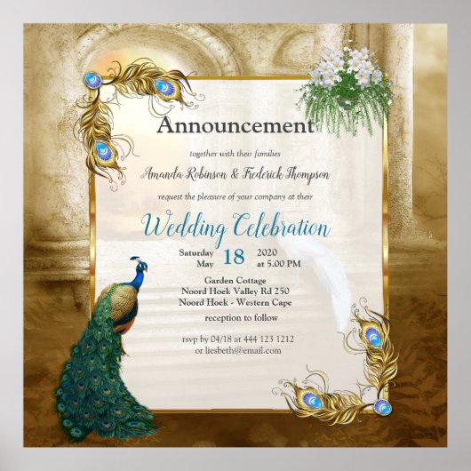 Golden Royal Peacock Temple Dreams Poster (Voorkant)