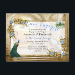 Golden Royal Peacock Temple Dreams Uitnodiging Briefkaart<br><div class="desc">Natuur komt tot leven in het nieuwe Butterfly of Paradise collectie. Glinsterende tropische plons in blues,  turkoois en blauwgroene bladeren op een getextureerd zwart patroon met kleurrijke vlinders. Aanpassingskaart design om te personaliseren</div>