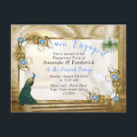 Golden Royal Peacock Temple Dreams Uitnodiging Briefkaart<br><div class="desc">Natuur komt tot leven in het nieuwe Butterfly of Paradise collectie. Glinsterende tropische plons in blues,  turkoois en blauwgroene bladeren op een getextureerd zwart patroon met kleurrijke vlinders. Aanpassingskaart design om te personaliseren</div>