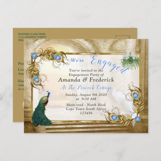 Golden Royal Peacock Temple Dreams Uitnodiging Briefkaart (Voorkant / Achterkant)