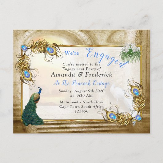 Golden Royal Peacock Temple Dreams Uitnodiging Briefkaart (Voorkant)