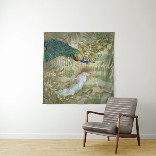 Golden Royal Peacock Temple Dreams Wandkleed (In Situ (horizontaal))