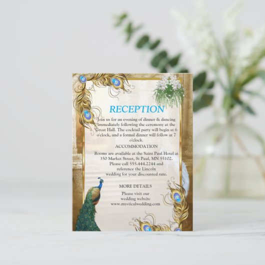 Golden Royal Peacock Temple Trouwdromen Aankondigingskaart (Staand voorkant)