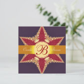 Golden Royal Red Star Monogram Uitnodiging voor he (Staand voorkant)
