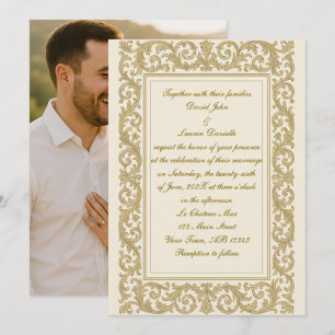 Golden Royal Scrolls foto bruiloft uitnodiging
