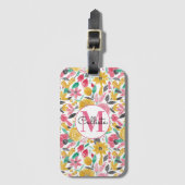 Golden roze bloemen laten Waterverf monogram Bagagelabel (Voorkant (verticaal))