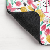 Golden roze bloemen laten Waterverf monogram Muismat (Hoek)