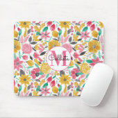 Golden roze bloemen laten Waterverf monogram Muismat (Met muis)