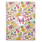 Golden roze bloemen laten Waterverf monogram Notitieboek (Voorkant)