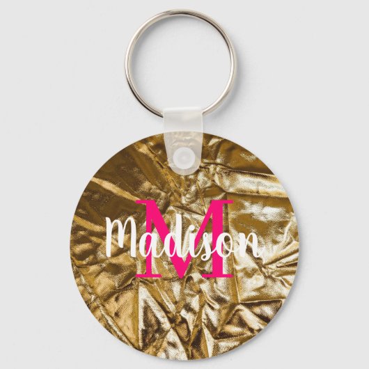 Golden roze monogram op maat sleutelhanger (Voorkant)