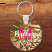 Golden roze monogram op maat sleutelhanger (Voorkant)