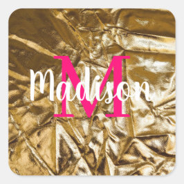 Golden roze monogram op maat vierkante sticker
