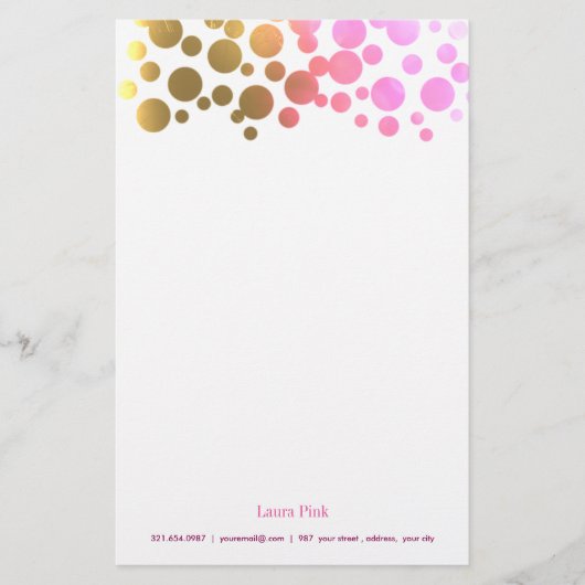 Golden roze retro confetti briefpapier (Voorkant)