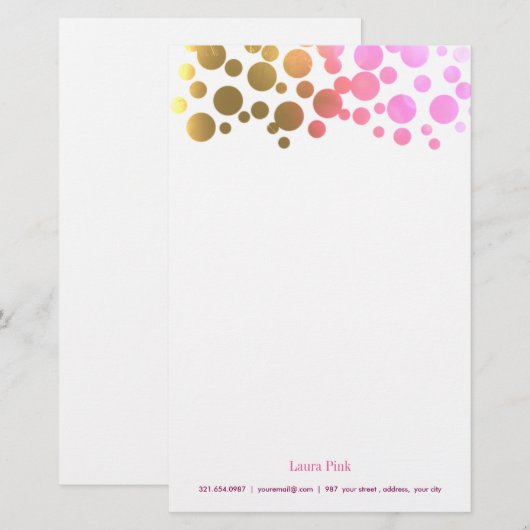 Golden roze retro confetti briefpapier (Voorkant / Achterkant)