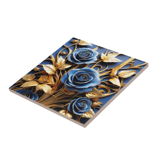 Golden Rozen Art Nouveau Tegeltje (Zijkant)