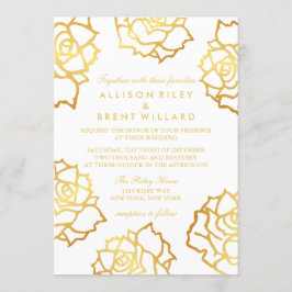 Golden Rozen bruiloft uitnodiging - wit