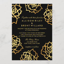 Golden Rozen bruiloft uitnodiging - Zwart