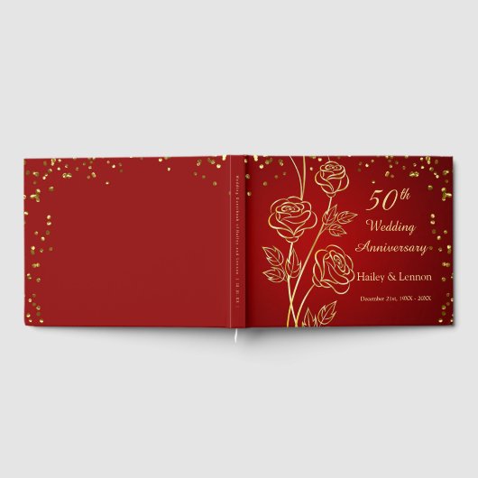 Golden Rozen Confetti 50ste bruiloft Jubileum Gastenboek (Volledig)