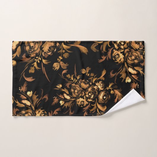 Golden Rozen op Black Floral Pattern Bad Handdoek (Handdoek)