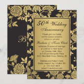 Golden rozen op zwart 50ste Jubileum Kaart (Voorkant / Achterkant)