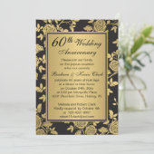 Golden rozen op zwart 60ste Jubileum Kaart (Staand voorkant)