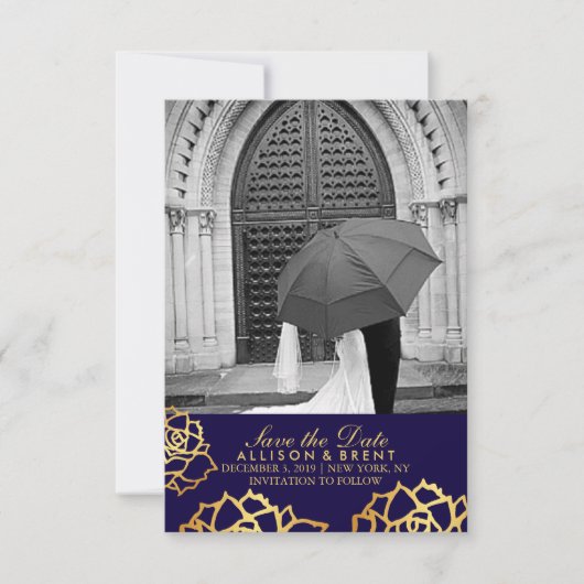 Golden Rozen Save the Date - Blauw (Voorkant)