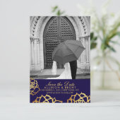 Golden Rozen Save the Date - Blauw (Staand voorkant)