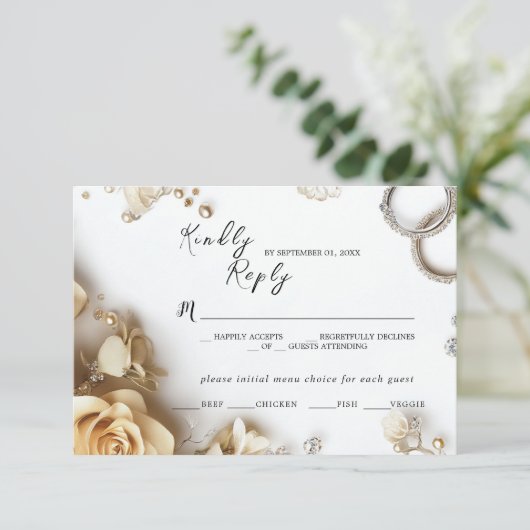 Golden Rozen Spring Wedding Response Kaart (Staand voorkant)
